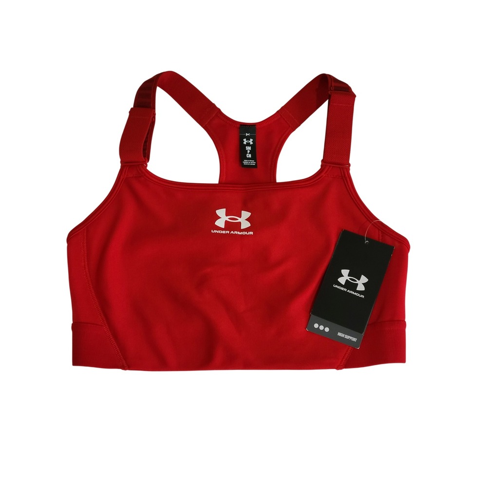 Under Armour Sports Bra Women Small Red HeatGear Armour High Support Running NEW